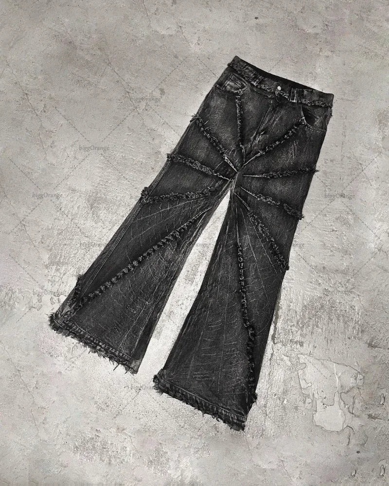 European and American Fashionable High-waisted Trousers Raw Edge