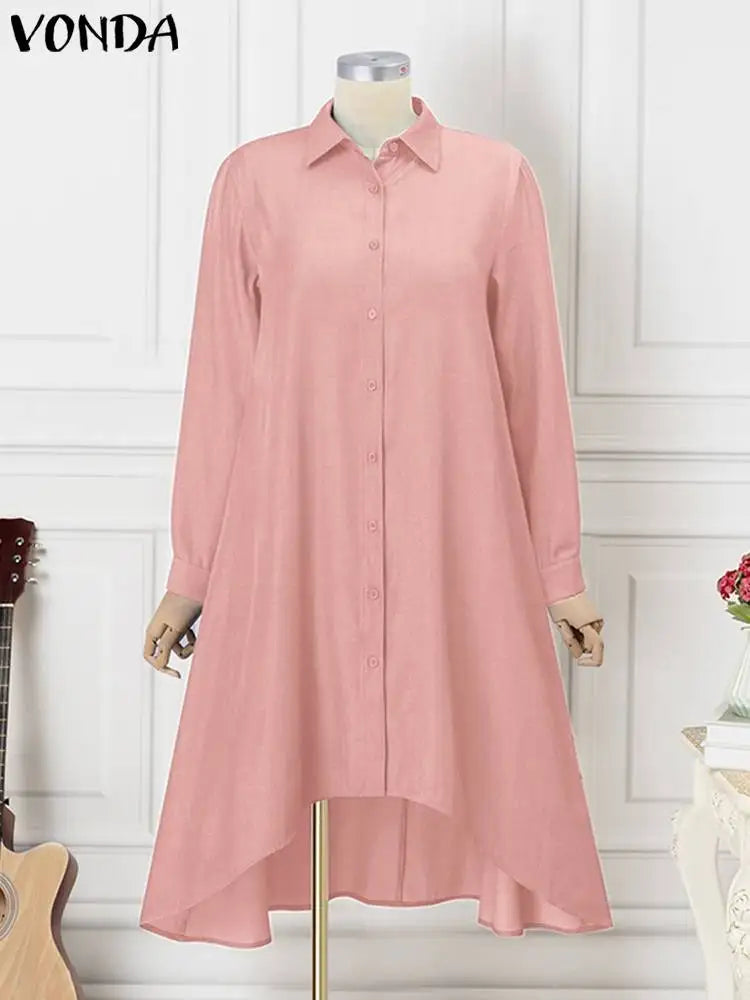 Plus Size 5XL VONDA Women Vintage Shirt Dress
