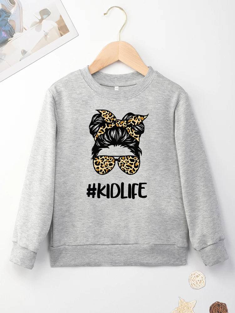 Creativity Print #Kidlife Letters Pint Girls Sweatshirts Four
