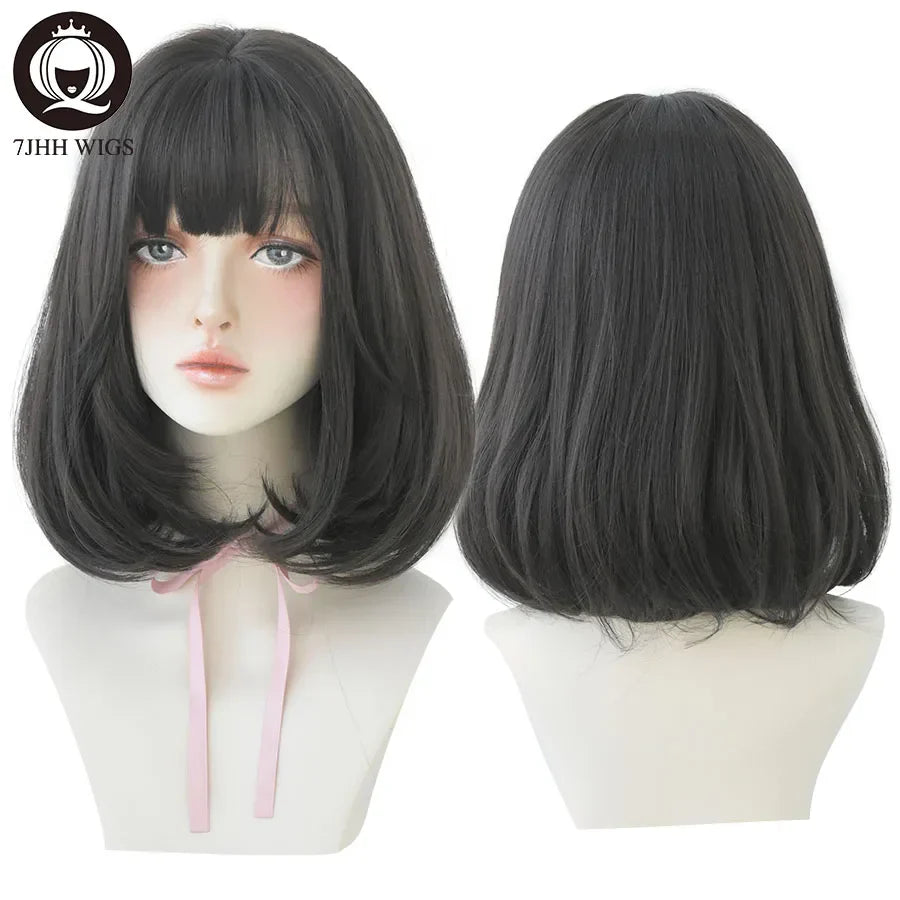 7JHH WIGS Black Short Bob Wig for Girl