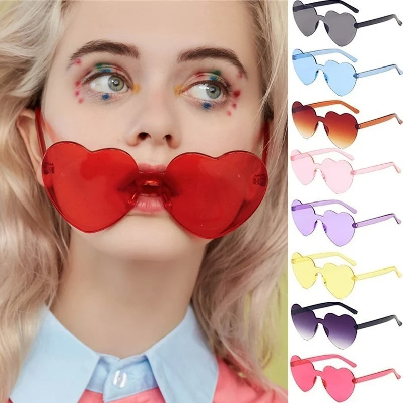 New Color Sunglasses Love Heart Lens Sun Glasses for Women Girl’s Fashion Shades Eyewear Trendy Transparent Candy Sunglasses