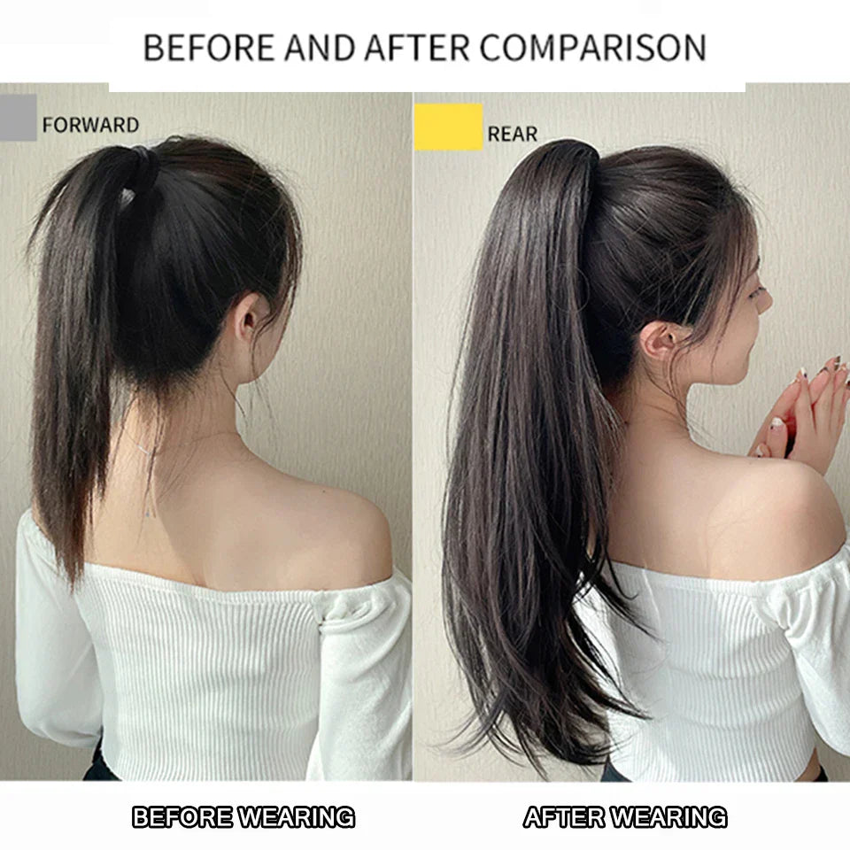AS Long Wavy Straight Claw Clip On Ponytail