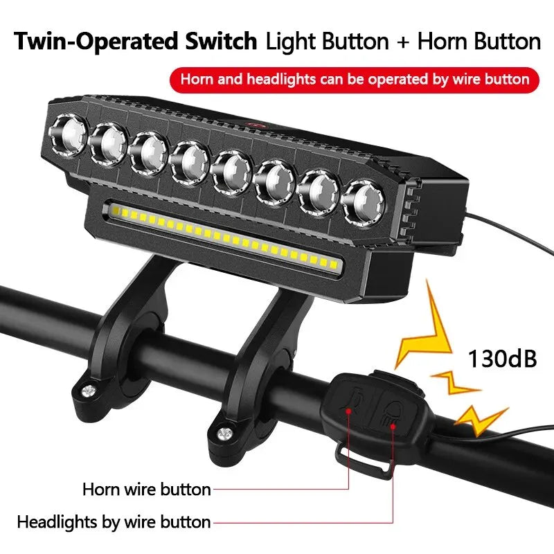 8 LED Bicycle Front Light USB Rechargeable 130dB