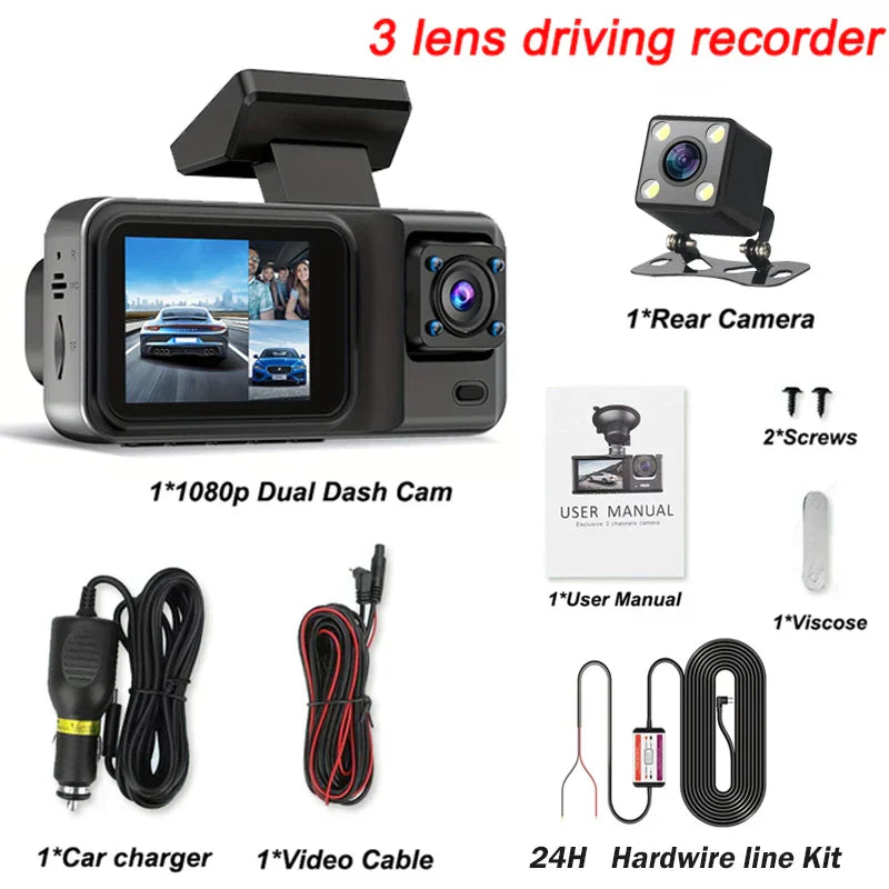 3 Channel Dash Cam for Cars Camera Black