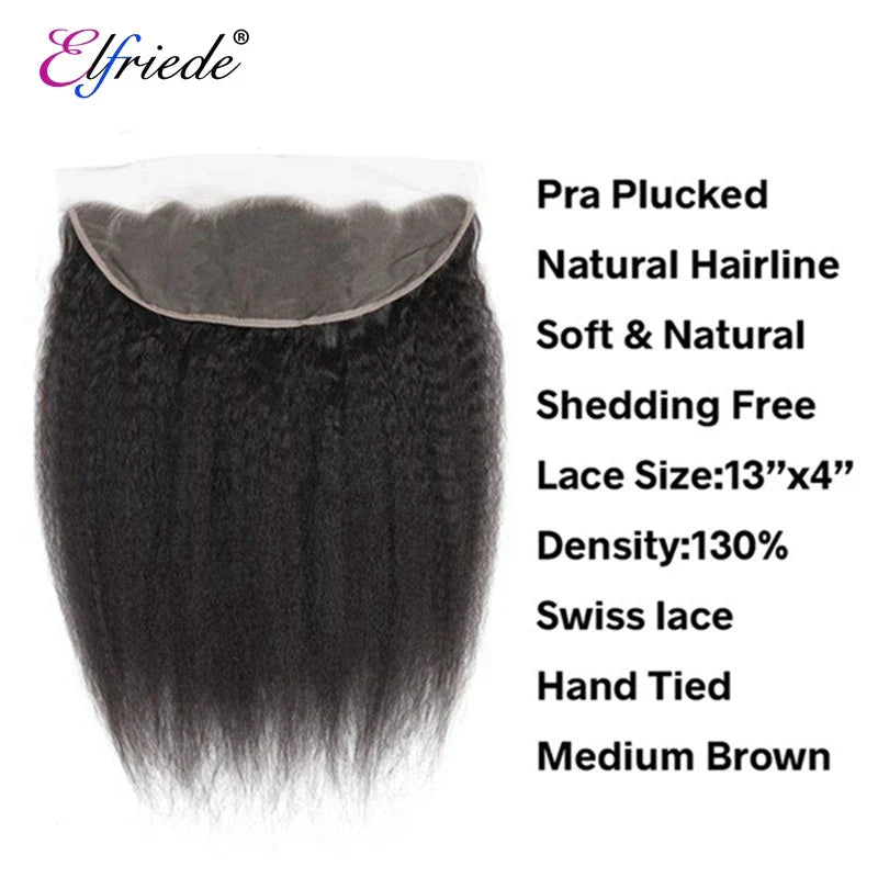 Elfriede Natural Black Kinky Straight Bundles with Frontal