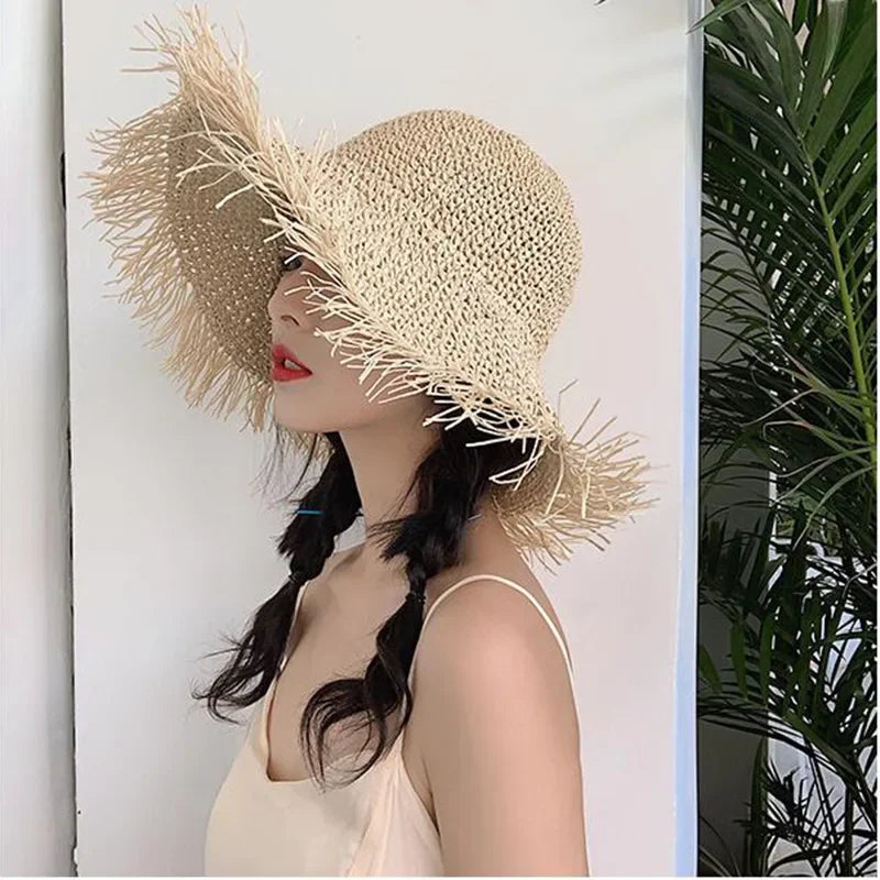 Women's Large Brim Straw Beach Hats Girl Cap