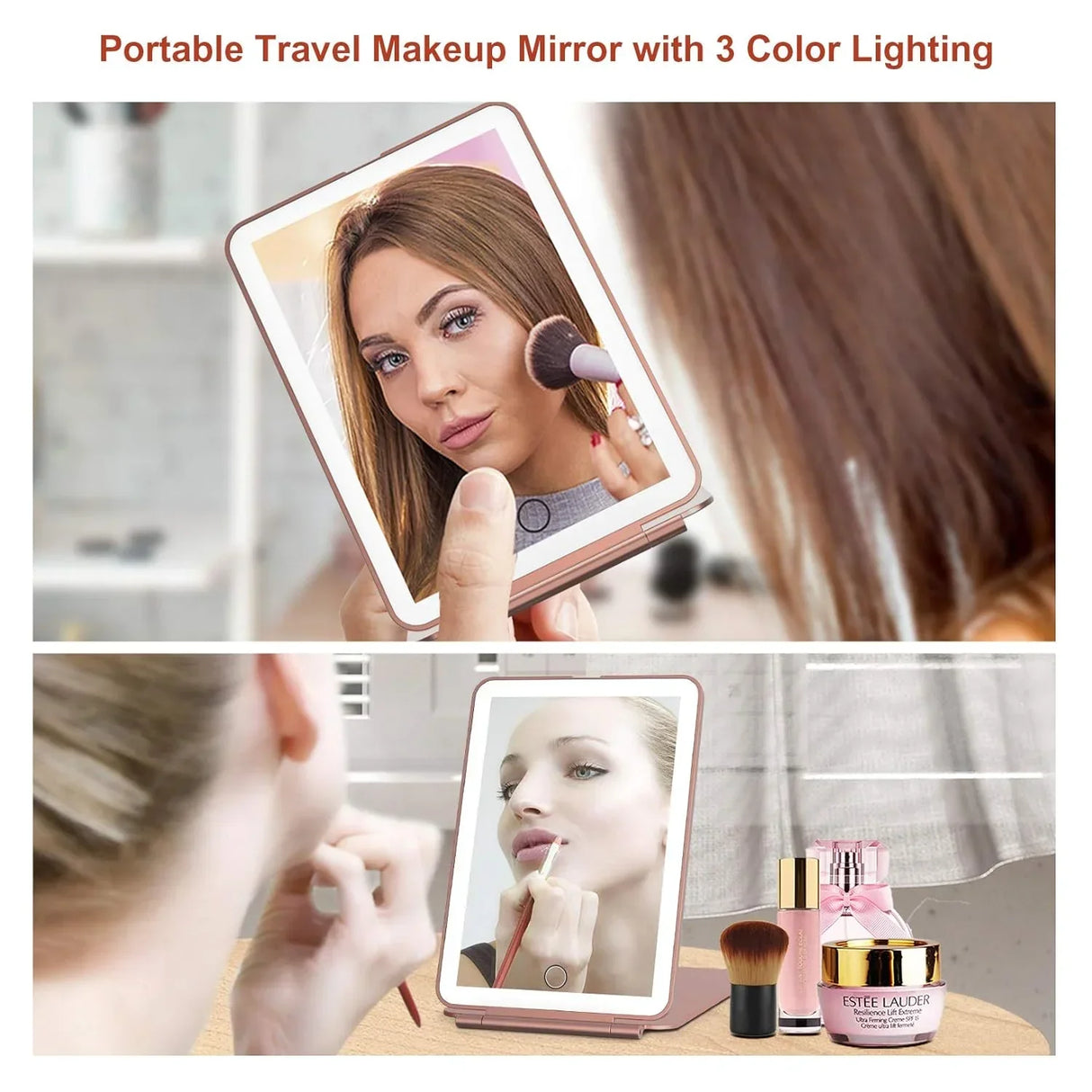 LED Foldable Travel Makeup Mirror 3 Colors Light