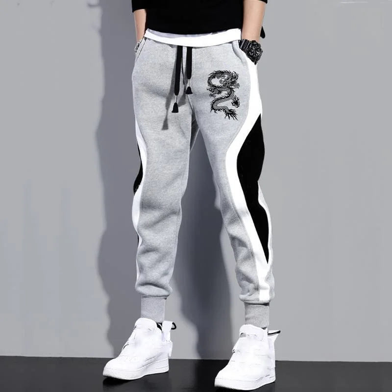 New Men Casual Drawstring dragon print Pants Jogger
