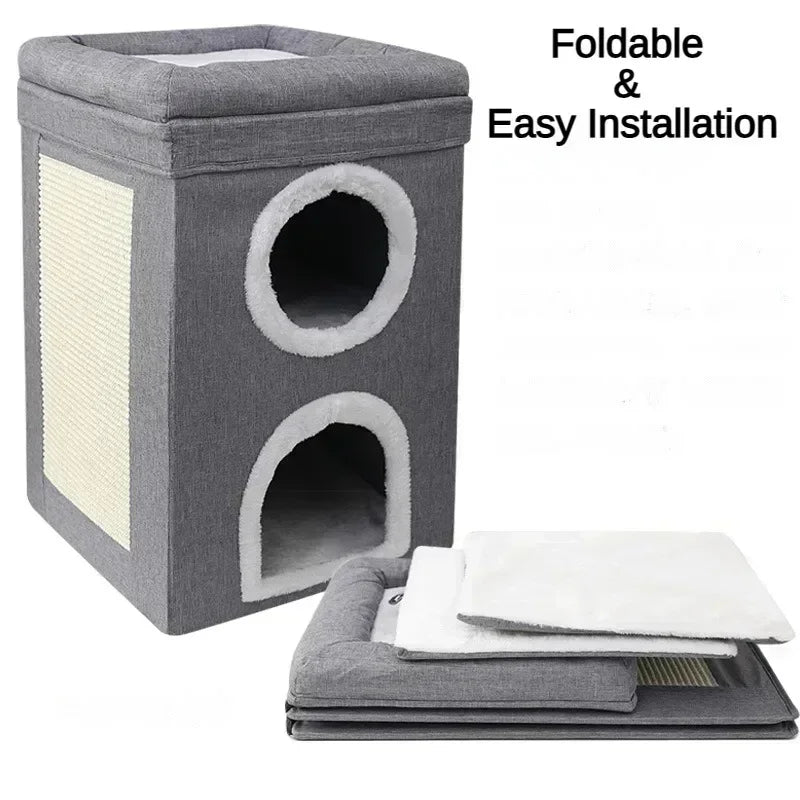 Foldable Cat House with Scratch Pad, Hideaway Condo