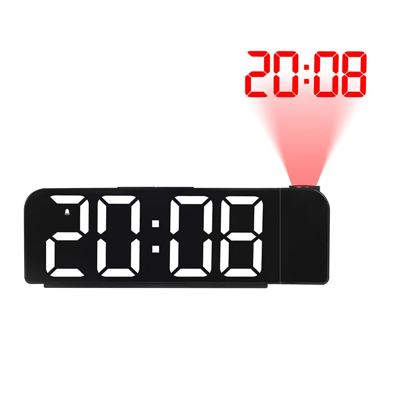 180° Arm Digital Projection Alarm Clock - Night Mode, Power-Off Memory, 12H/24H LED Table Clock