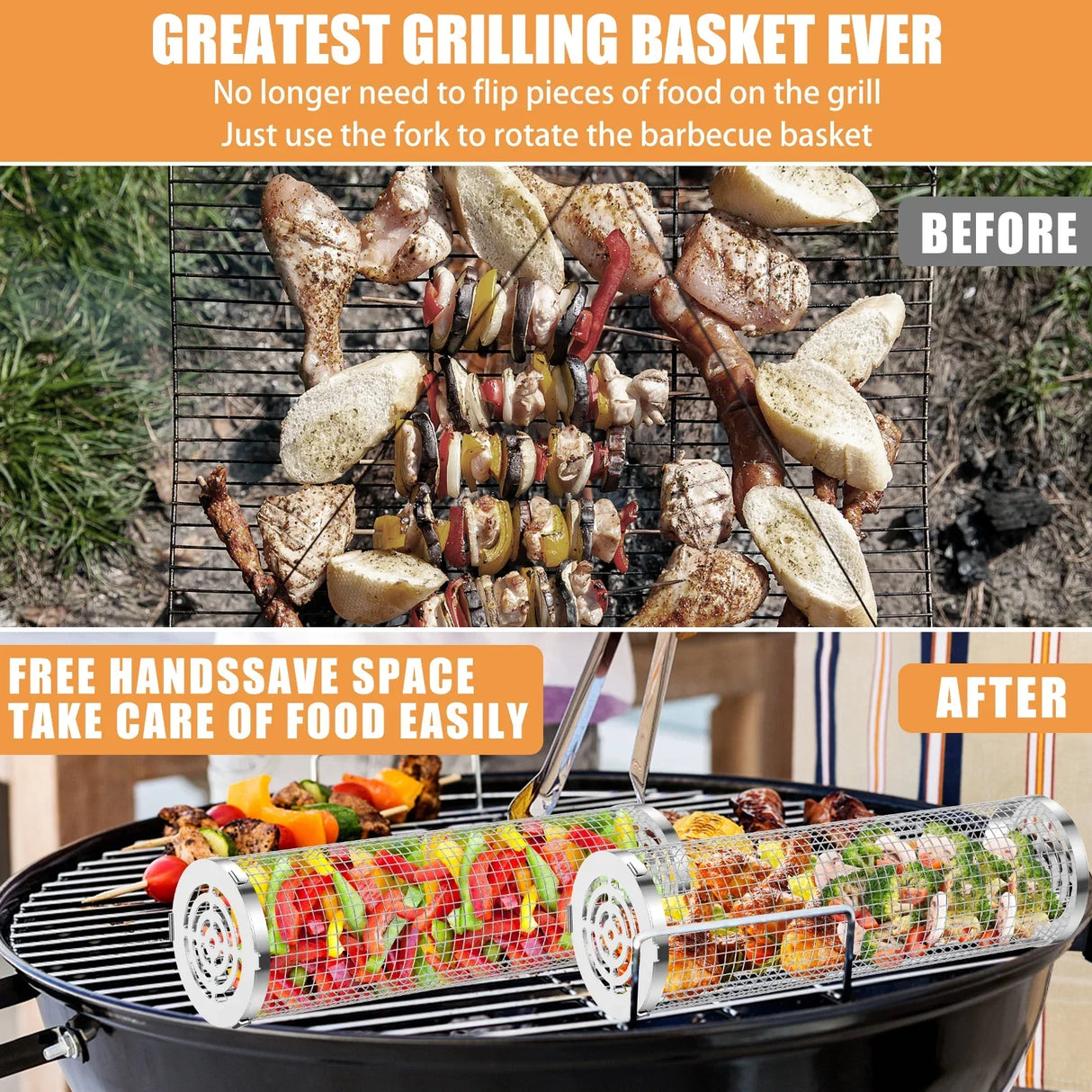 Round Rotisserie Basket BBQ Stainless Steel Mesh Barbecue