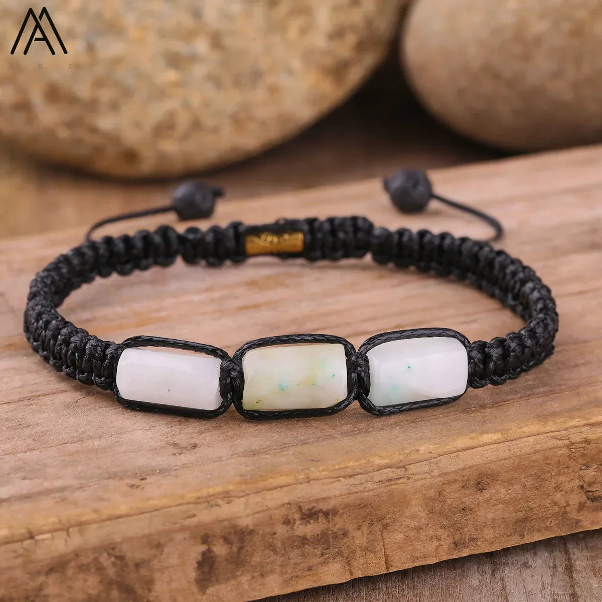 Natural Black Tourmaline Nugget Beads Cord Knotted Braid