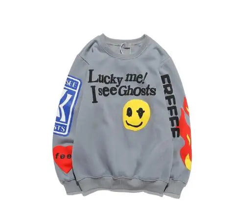 Harajuku Retro Letter Flame Puff Print Round Neck