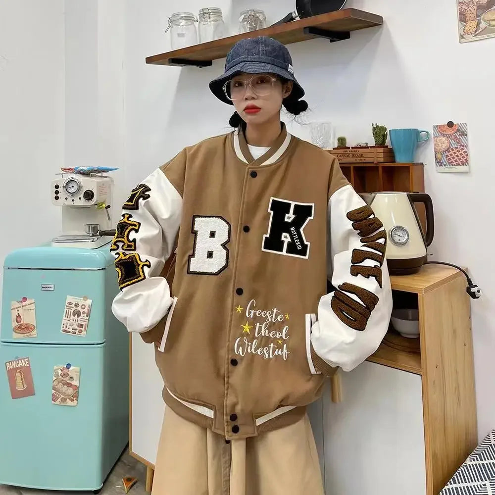 Spring and autumn retro quilted embroidered baseball uniform