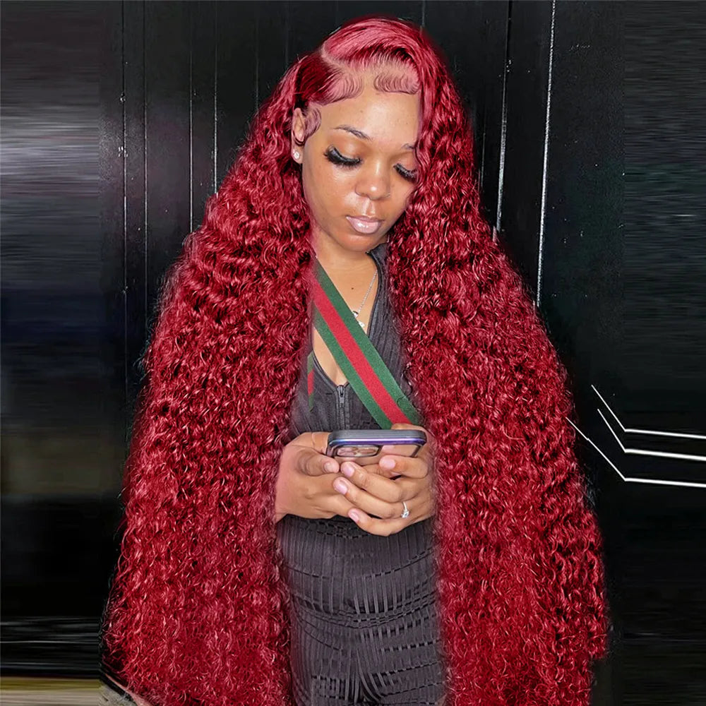 Deep Wave Wig 99j Burgundy Lace Front Wig
