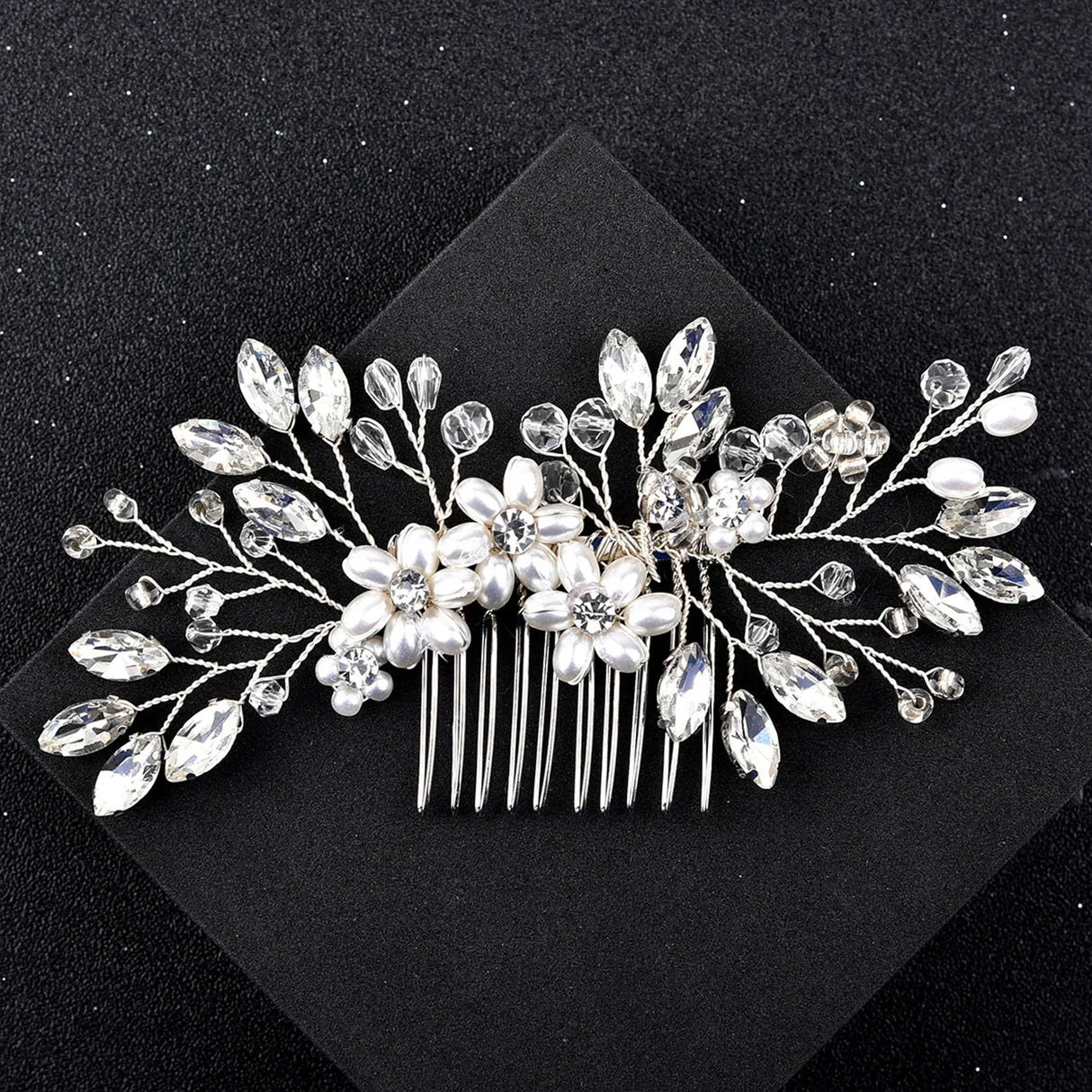Silver Color Flower Hair Comb Clip Girls Handmade
