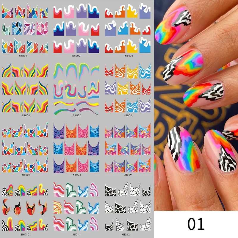 12 Designs Nail Stickers Set Mixed Floral Geometric
