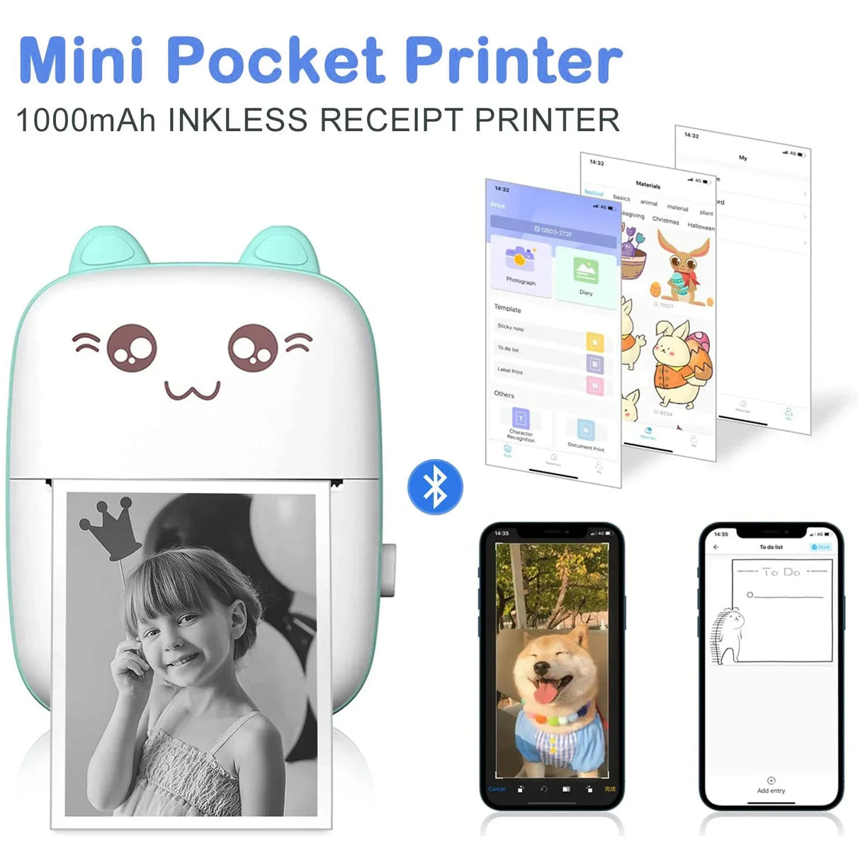 Pocket Mini Printer, Portable Bluetooth Thermal Printer for
