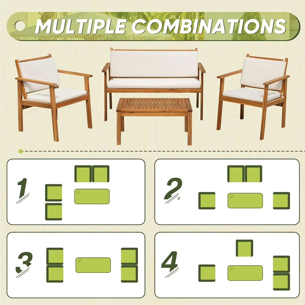 Patio Furniture Outdoor Acacia Wood Conversation Sofa Set