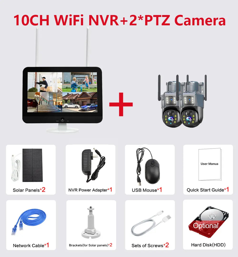 10CH 8MP Wifi Dual Lens PTZ Solar Camera