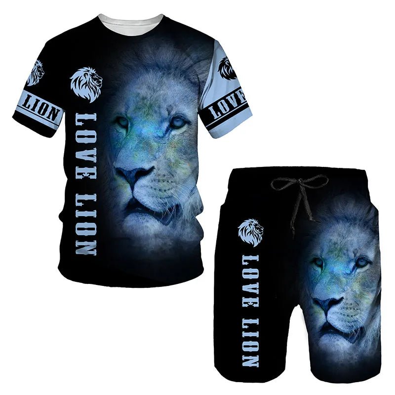 2023 Men T-shirt Set Tracksuit Training Wear Lion