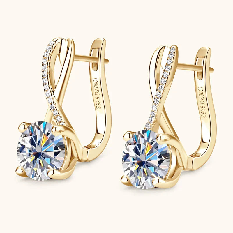 Anziw D2.0CT Moissanite Drop Huggie Earrings Real 925