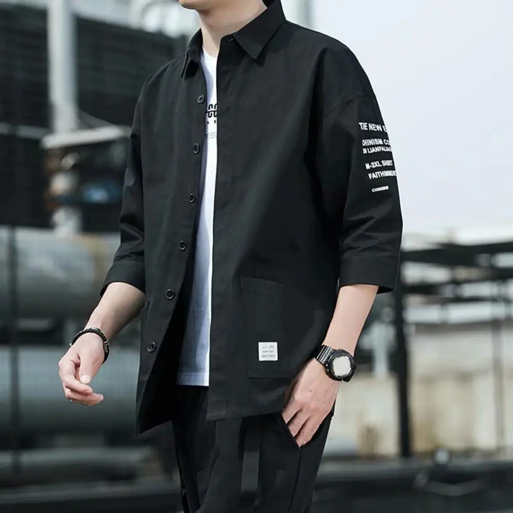 Men Three-quarter Sleeve Shirt Japanese Style Casual Jacket