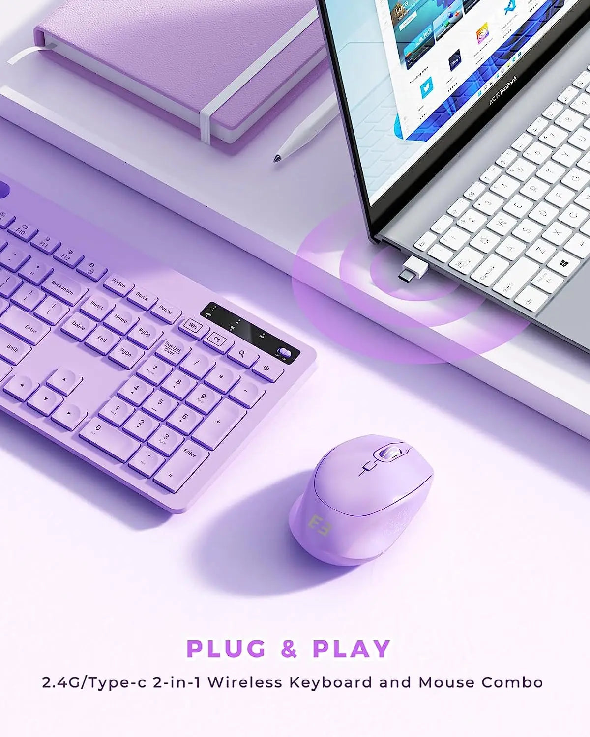 Seenda Full-Size Keyboard with Phone Holder 2.4G Silent