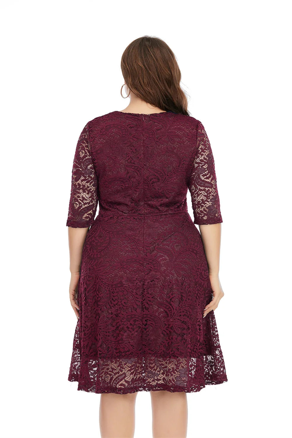 Plus Size Contrast Lace Semi Sheer 3/4 Sleeve