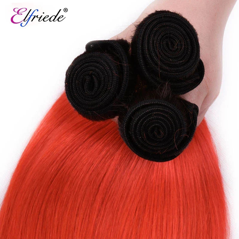 Elfriede 1BOrange Red Straight Ombre Colored Hair Bundles