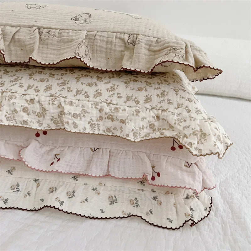 Cotton Muslin Baby Pillowcase Floral Print Newborn Pillow