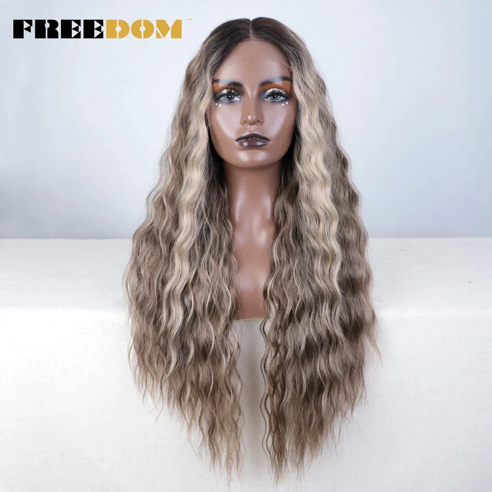 FREEDOM Synthetic Lace Wig Long Deep Wavy Ombre