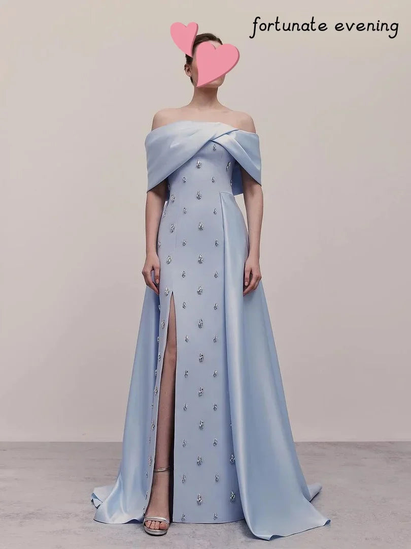 Fortunate Evening Elegant Vintage SkyBlue Crystal Beaded Ruffle