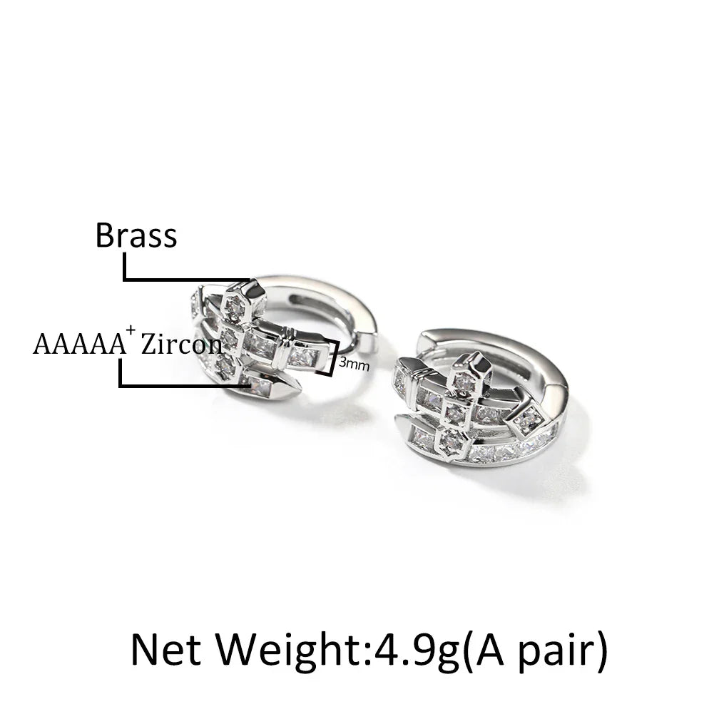 UWIN Curved Sword Hoop Earrings Iced Out Purple