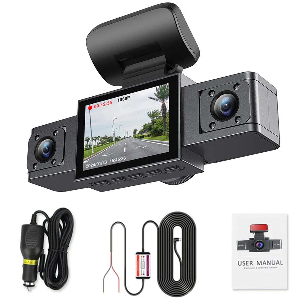 3 Channel Dash Cam Video Recorder Three Lens