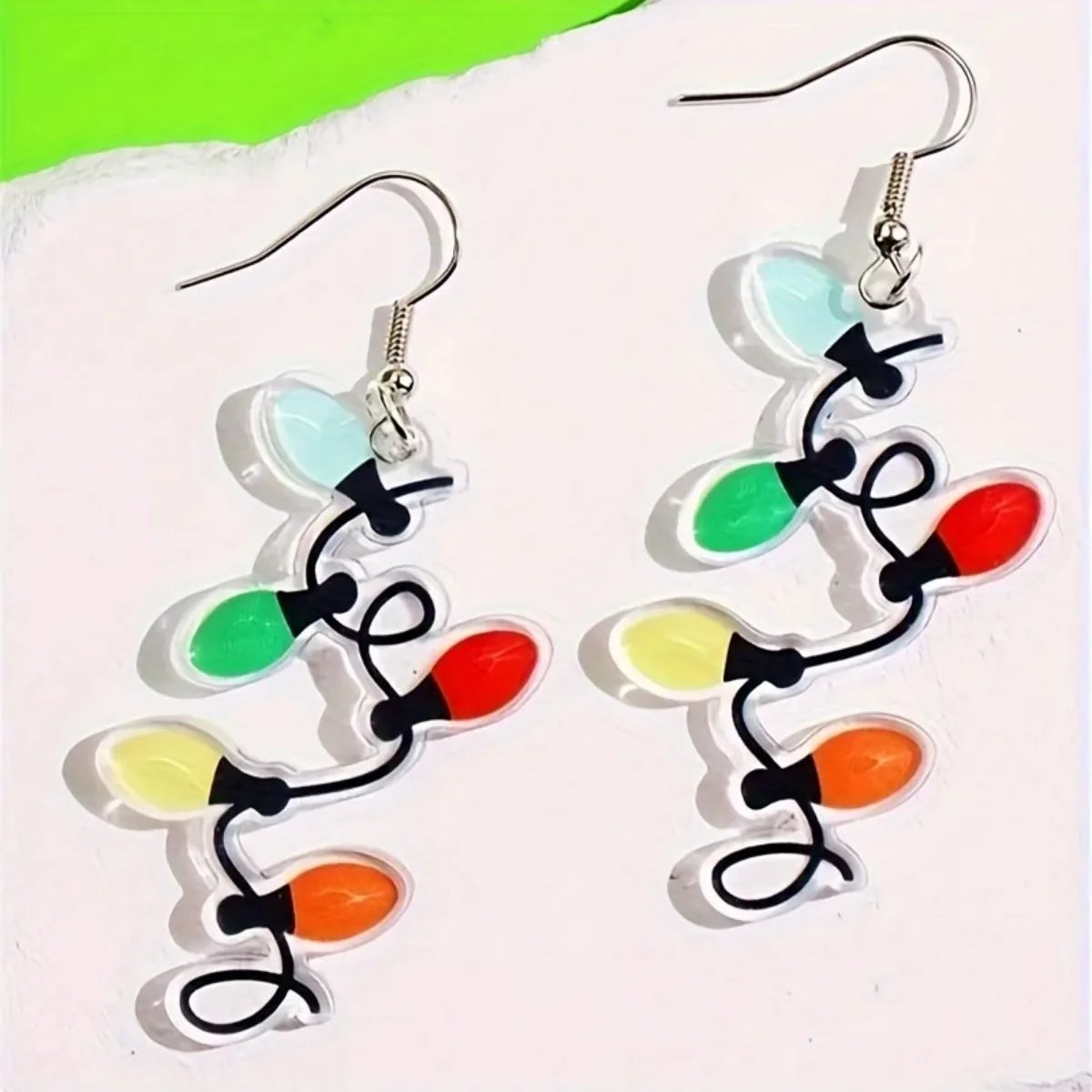 Colorful Christmas Lights Design Dangle Earrings Simple Elegant