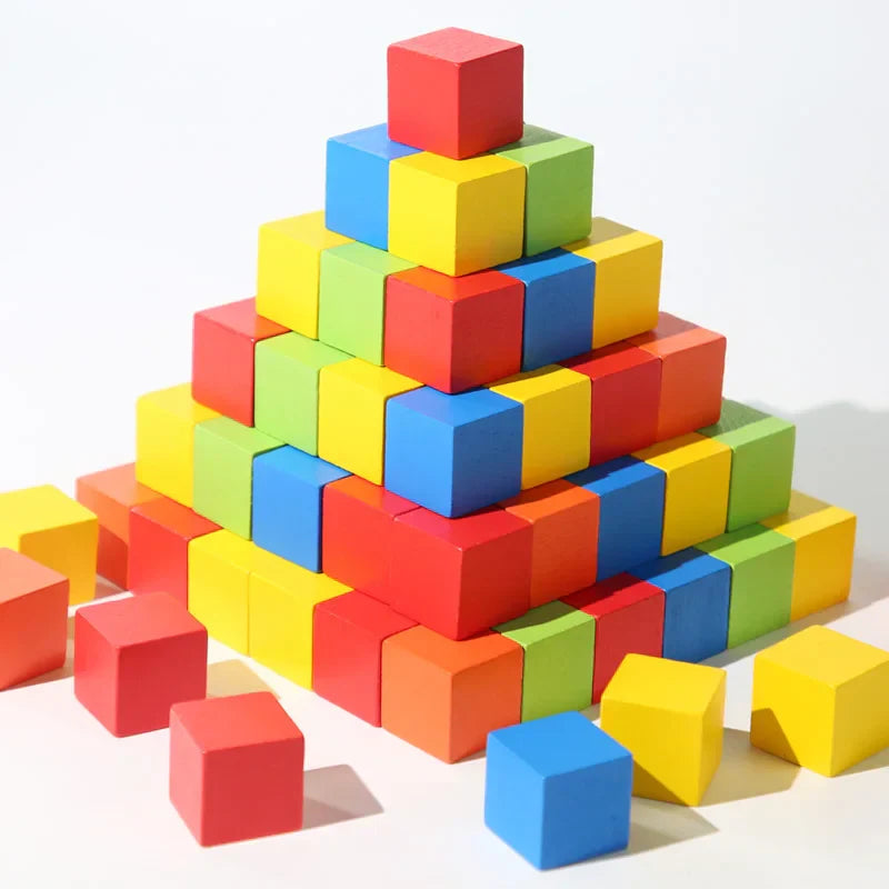 50/100pcs Colorful Cubes Wooden Building Blocks Stacking Up