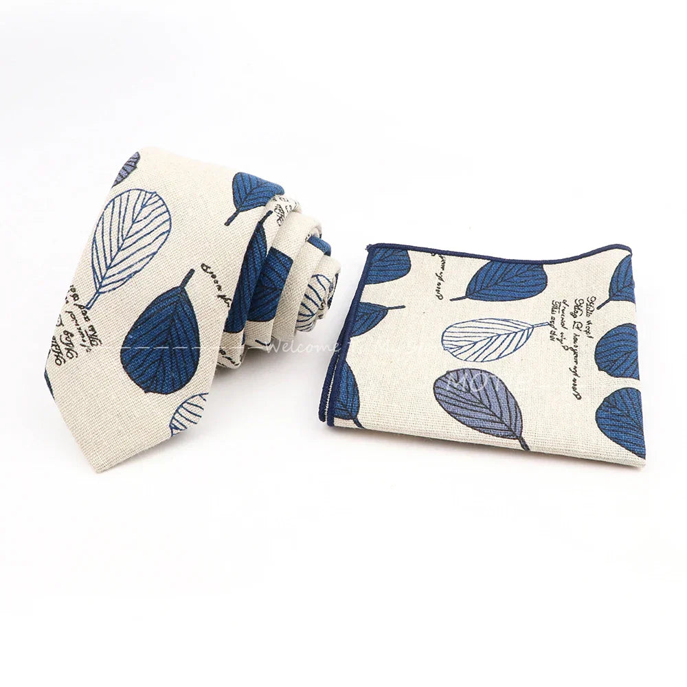 Men Linen Plant Ainmal Ties Set Pocket Handkerchief