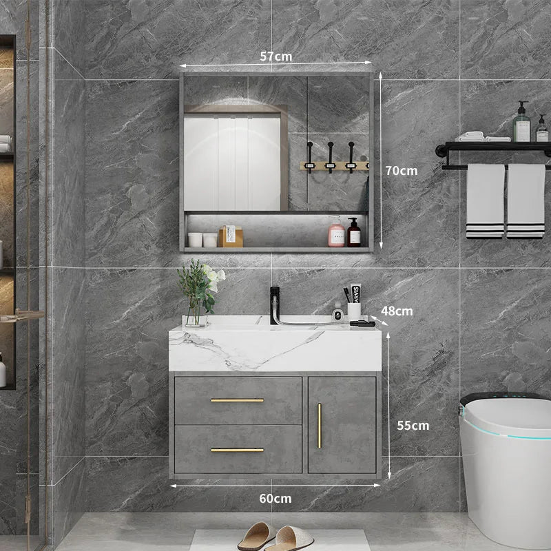 Marble Bathroom Cabinet Combination Solid Wood Intelligent Simple
