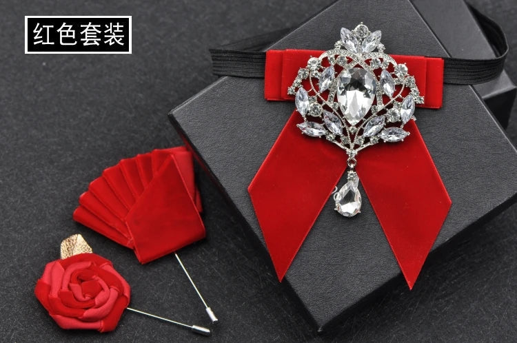 Men's Wedding Bow Tie Pins Set Luxury Rhinestone