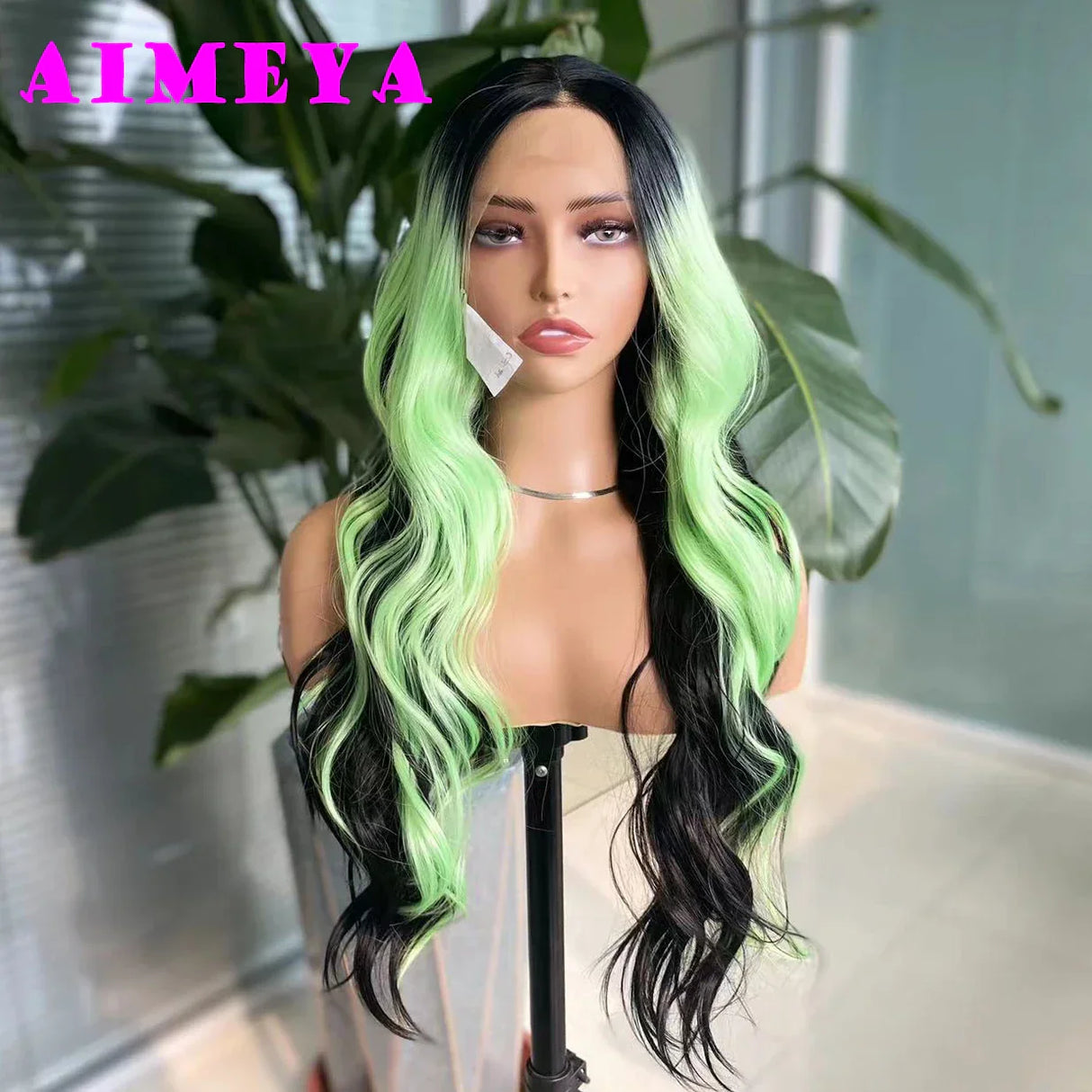 AIMEYA Ombre Green Synthetic Lace Front Wig for