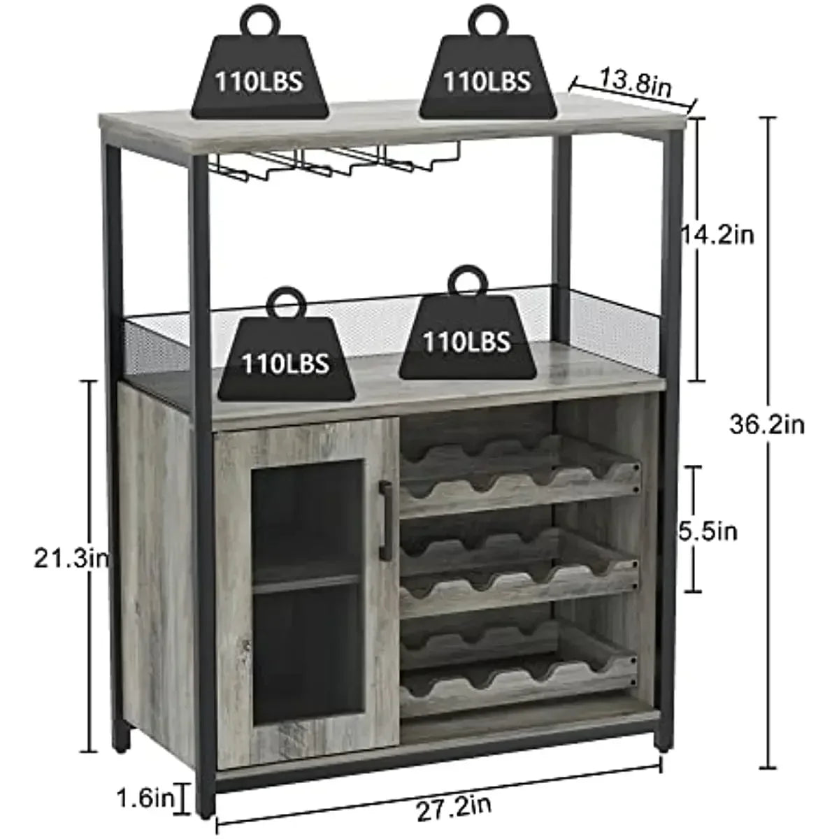 Wine Bar Rack Cabinet with Detachable Wine Rack,
