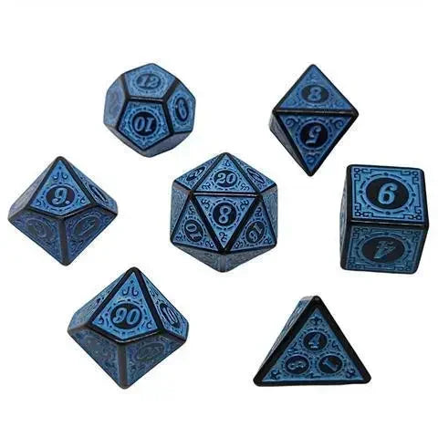 7 Pcs Kit Polyhedral 6 Sides Carved Vintage