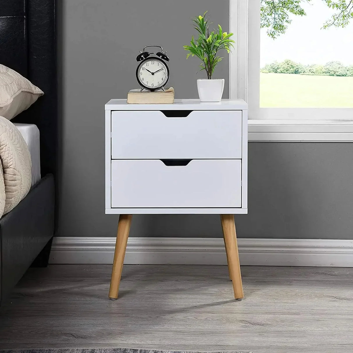Nightstands Set of 2-Natural Beside Table with Storage