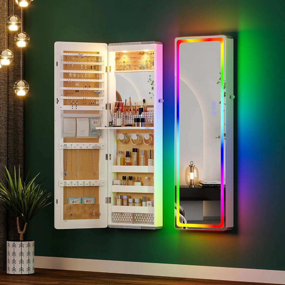 LED Mirror Jewelry Cabinet with RGB Lights,47.2" Wall