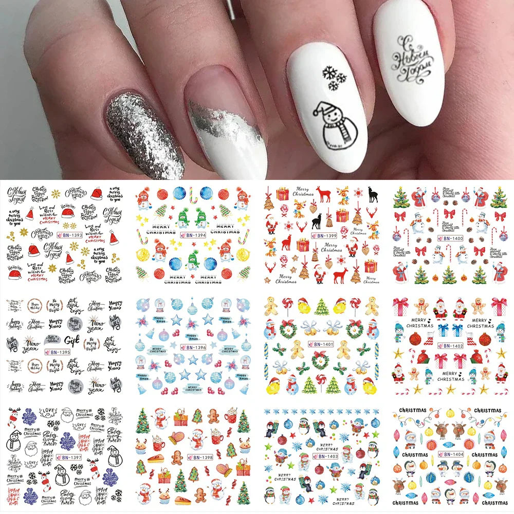 12pcs Hedgehog Animal Nail Water Stickers Pine Cones