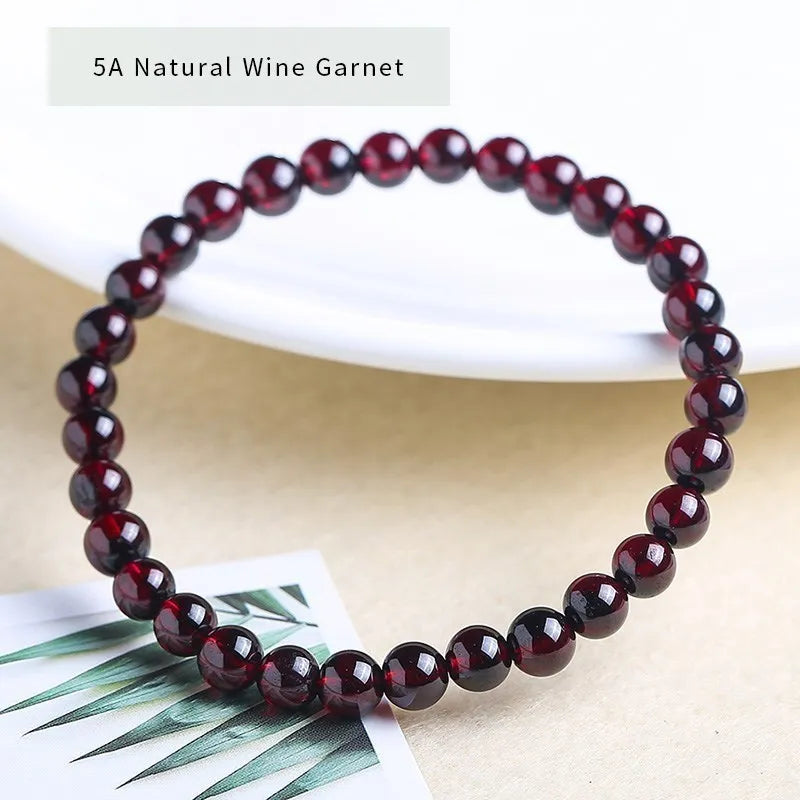 JD Natural Wine Red Garnet Beaded Bracelet Women