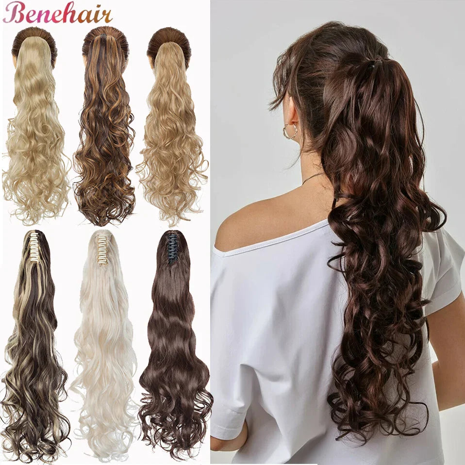 Benehair Synthetic 24inch Long Wavy Claw On Ponytail