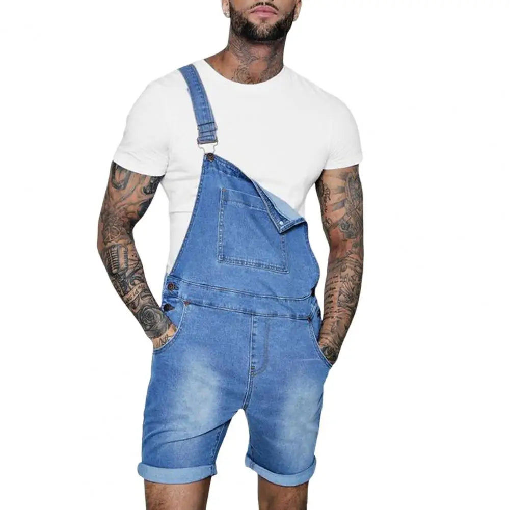 Pink Denim Overall Shorts for Men Fashion Hip