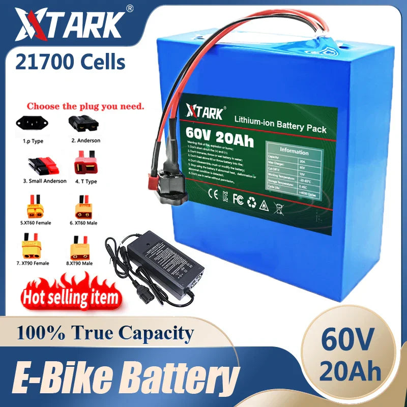 New 60V 20Ah 21700 Lithium Battery Pack 16S4P